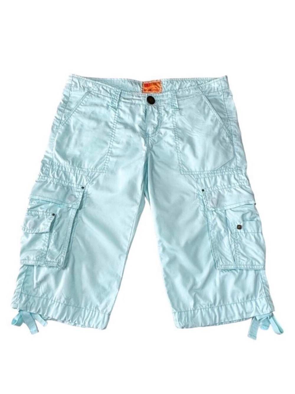 VTG Y2K Twill Twenty Two Cargo Shorts Sz. 26 Blue Cotton Low Rise Pockets Beach